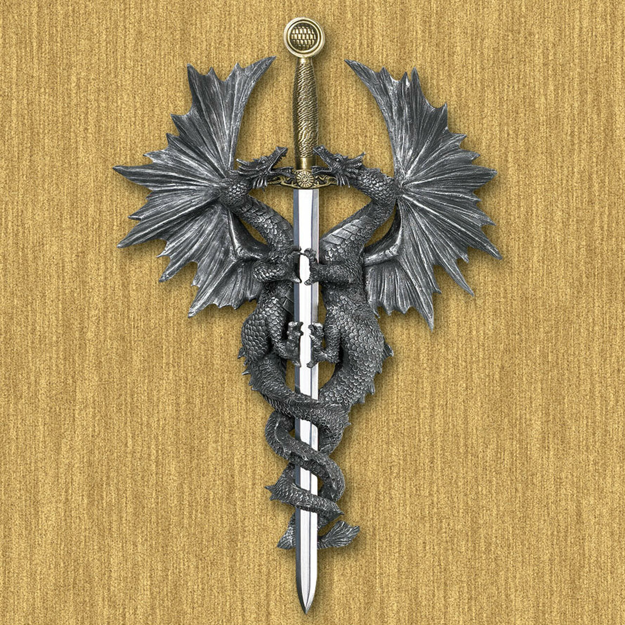 Intertwined Dragons Dagger Wall Plaque