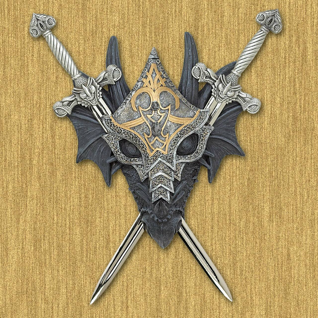 Masked Dragon Double Sword Wall Crest