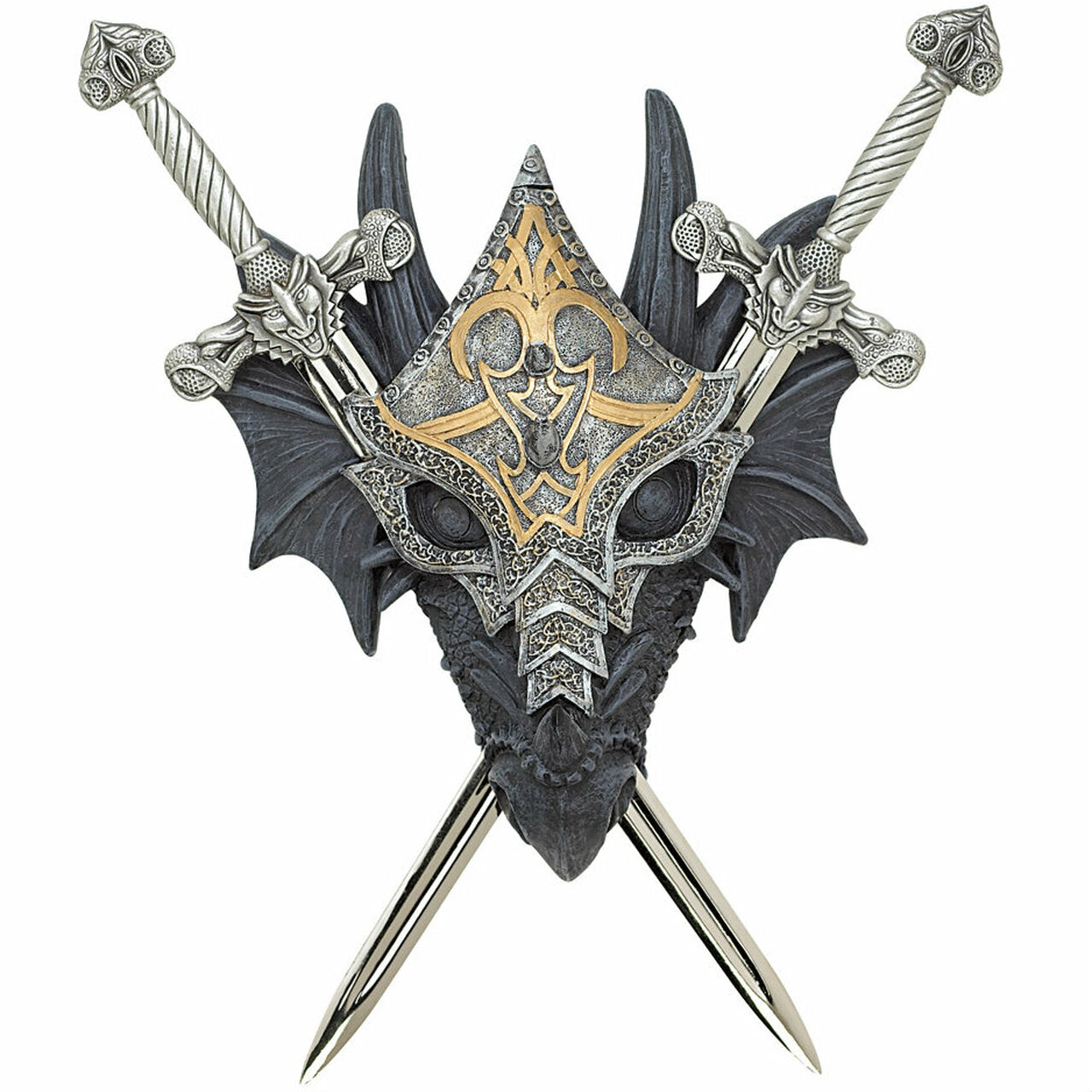 Masked Dragon Double Sword Wall Crest