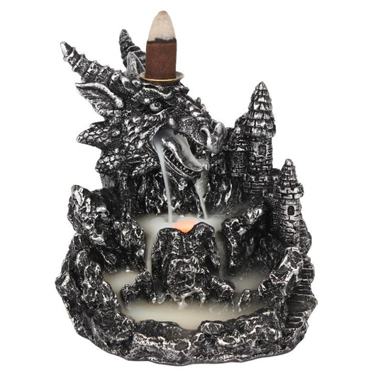 Silver Dragon Backflow Incense Burner with Light