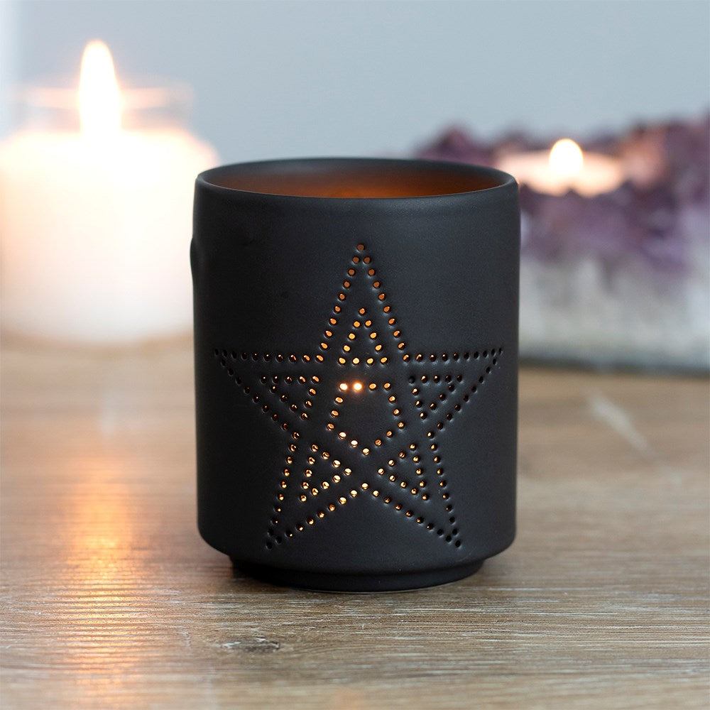 Small Black Pentagram Cutout Tealight Holder